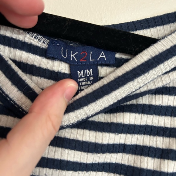 Cropped Blue/White Stripped Muscle Top - Picture 2 of 2